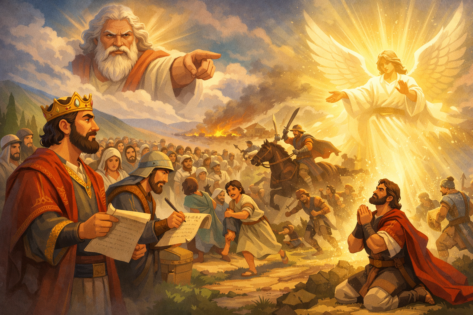 2 Samuel – Capítulo 24: Davi realiza um senso e desagrada a Deus, porém devido a sua sábia escolha na hora da punição, Deus tem misericórdia de Davi e o povo de Israel. (Veja aqui a história completa).